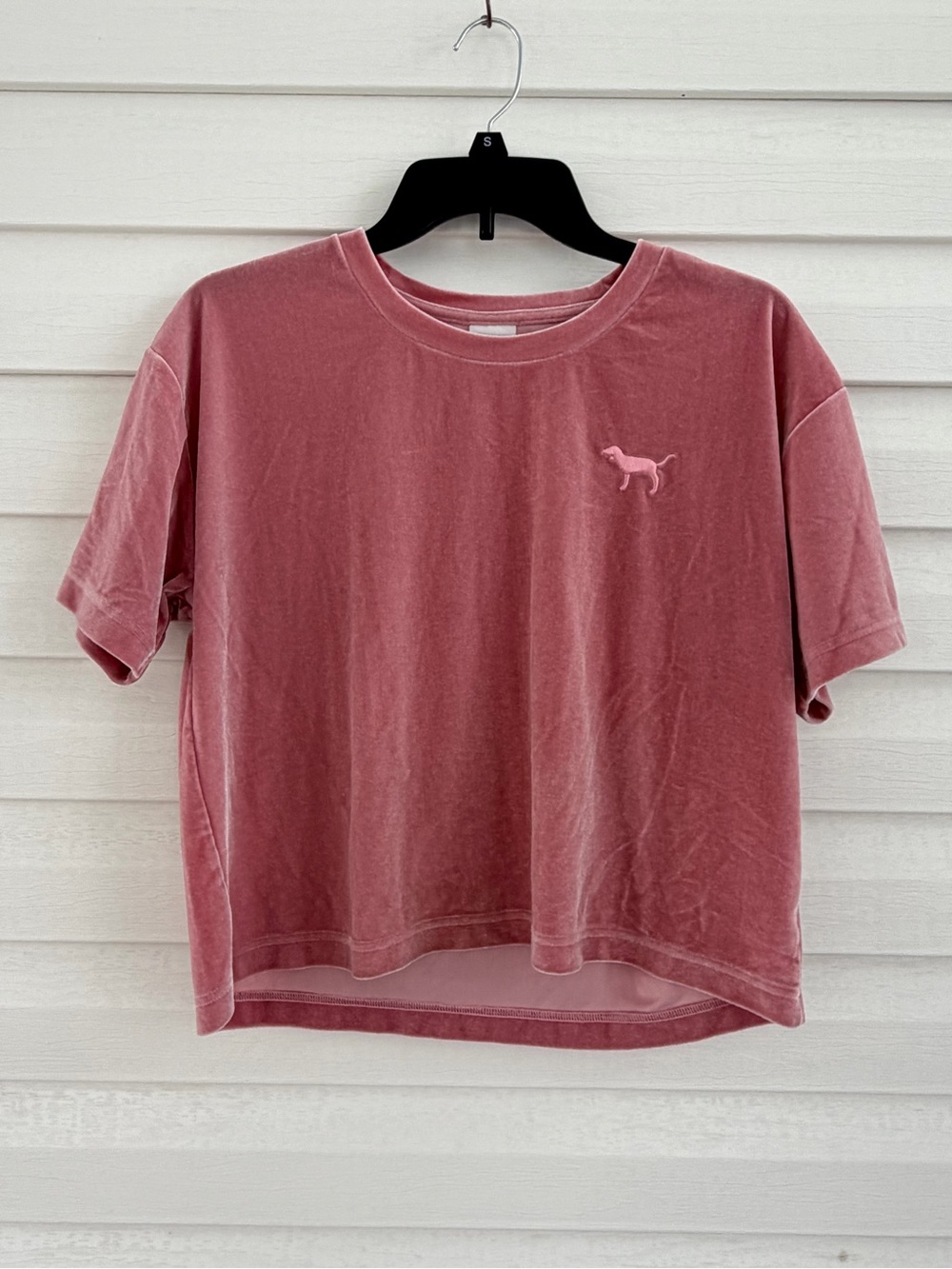 Victoria's Secret PINK Dusty Rose Velour Velvet Cropped T Shirt S